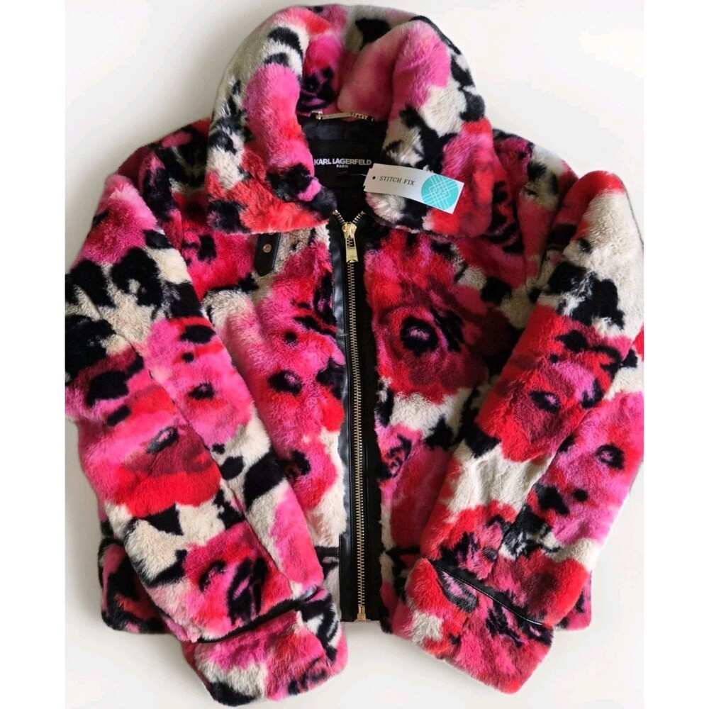 NWT Karl Lagerfeld - Floral Printed Faux Fur Jacket Women's Small